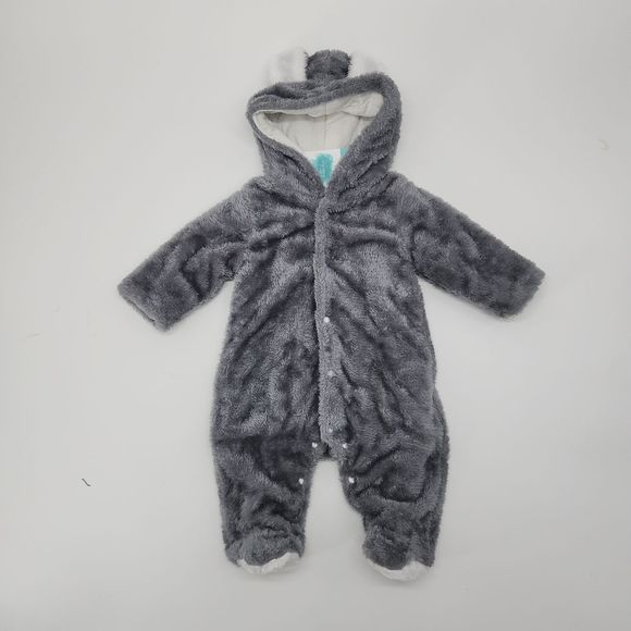 Baby gender neutral unisex hoodie footie long sleeve bear snap jumpsuit - Picture 2 of 8